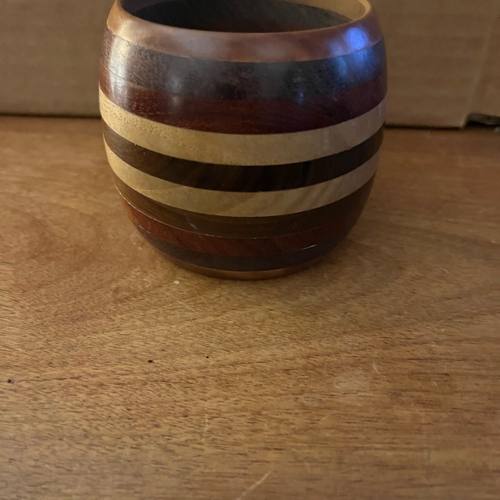 Tan and Brown Wooden Bracelet with Striking Stripes